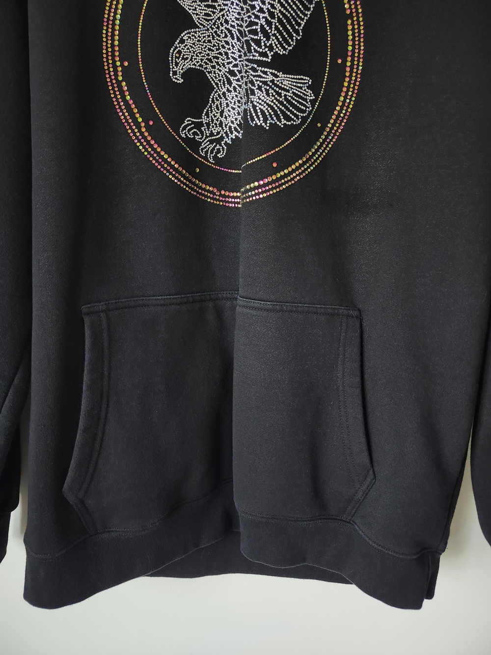 Black Pullover Hoodie with Eagle Rhinestone Graphic - Picture 6 of 9